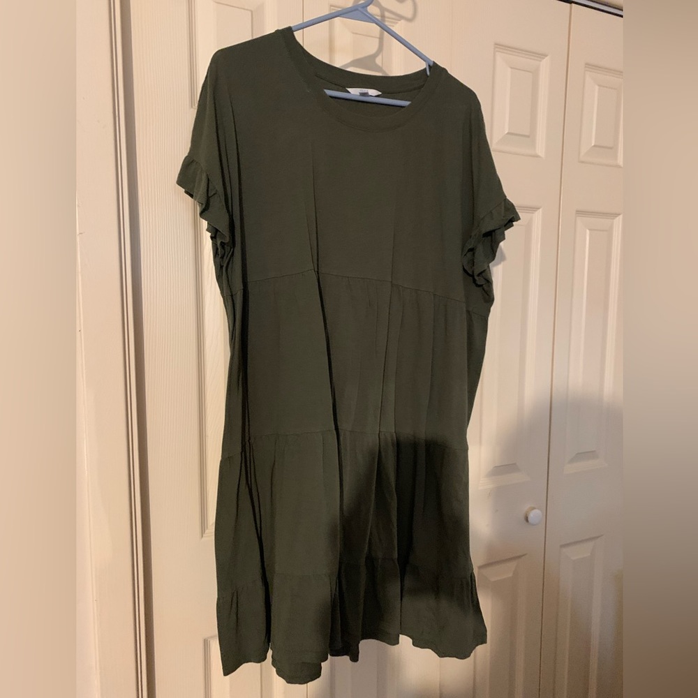 Time&Tru olive ruffled dress, size 2XL